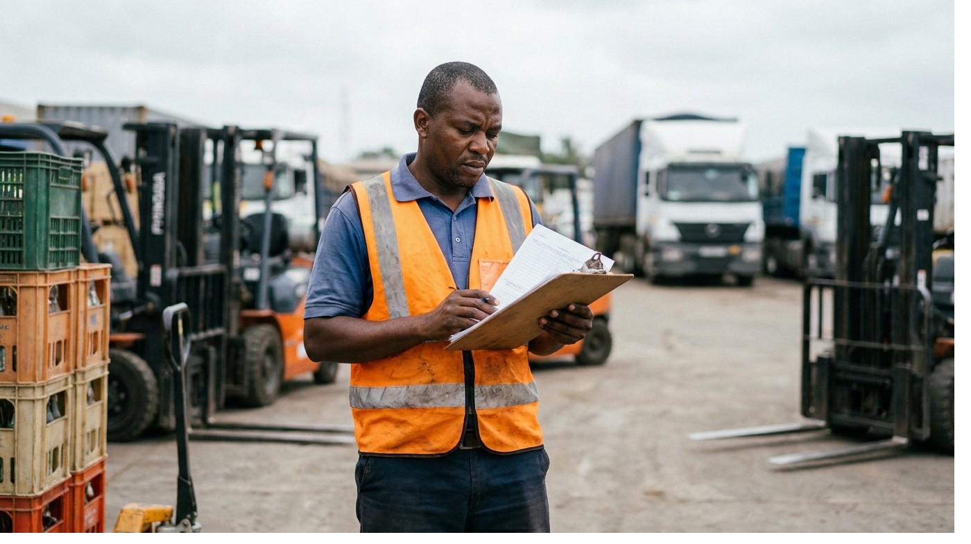 Logistics worker reviewing operations in Tanzania
